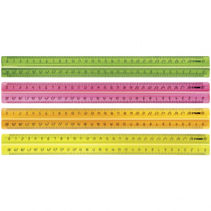 Линейка 30см, пластиковая, прозрачная флуоресцентная, ассорти, с держателем
