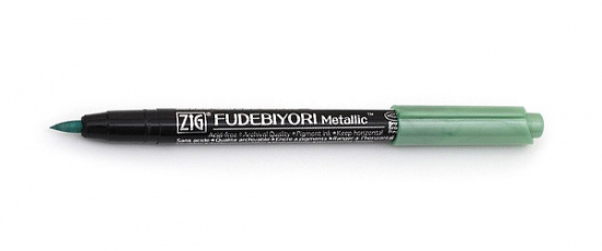 Ручка на водной основе, "Kuretake Fudebiyori" перо кисть Metallic Зеленый металлический оттенок