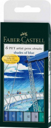 Набор капиллярных ручек Pitt brush "Голубые тона, 6 цв. sela25