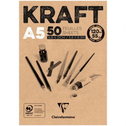 Склейка для скетчей "Kraft", 50л. A5, 120г/м2, верже, крафт sela25