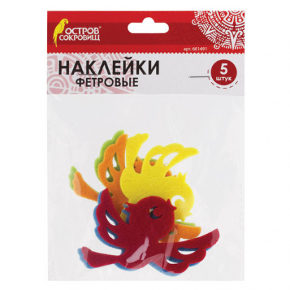 Наклейки из фетра "Птички", 5 шт, одноцветные, ассорти