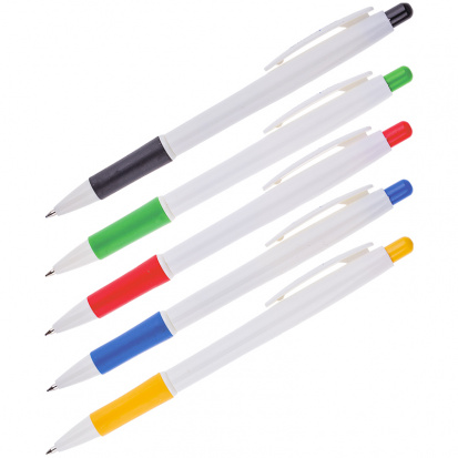 Ручка шариковая автоматическая синяя, 0,7мм, грип, белый корпус