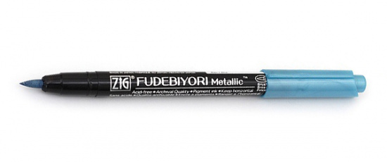 Ручка на водной основе, "Kuretake Fudebiyori" перо кисть Metallic Синий металлический оттенок