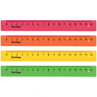 Линейка 16см, пластиковая, прозрачная флуоресцентная, ассорти