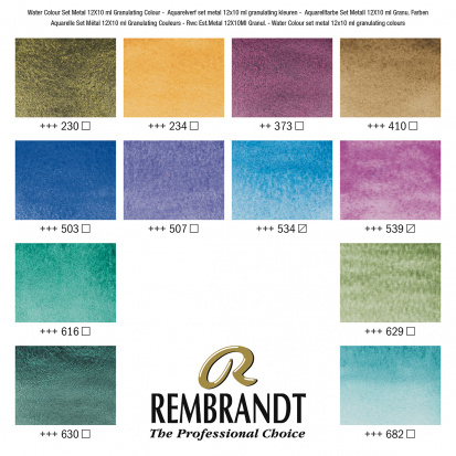 Набор акварельных красок "Rembrandt" Granulating 12цв*10мл тубы в металле (гранулированные)