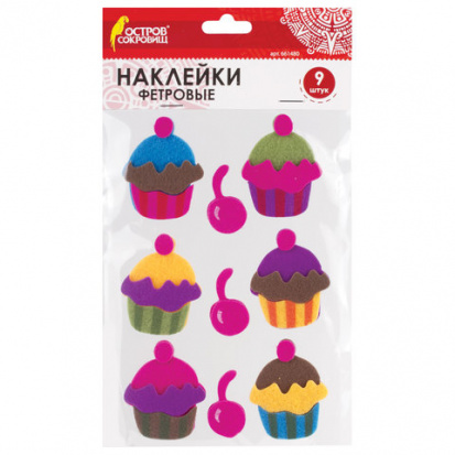 Наклейки из фетра "Пирожные", 9 шт, ассорти