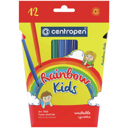 Набор фломастеров "Rainbow Kids", 12цв., трехгранные, смываемые, картон