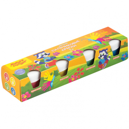 Краски пальчиковые "Приключения Енота", 04 цв., 140мл, для малышей,1+, картон