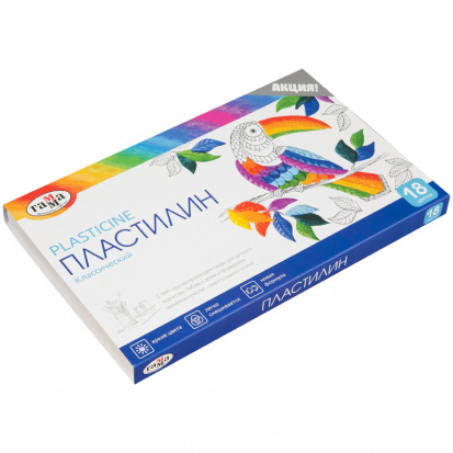 Набор пластилина "Классический", 18 цветов, 360г, со стеком, картон Набор пластилина "Классический", 18 цветов, 360г, со стеком, картон