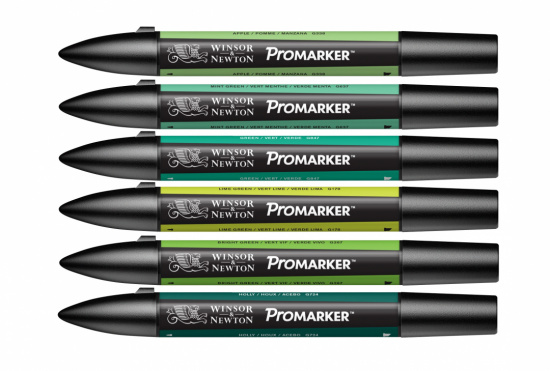 Набор художественных маркеров "Pro", 6 цветов, зеленые оттенки