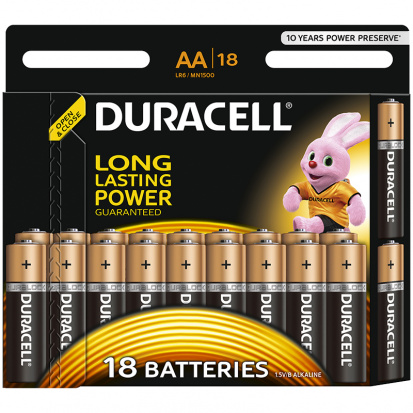 Батарейка Duracell Basic AA (LR06) алкалиновая, 18BL (в упак. 18бат.)