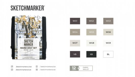 Набор спиртовых маркеров "Sketchmarker", Warm gray, 12цв