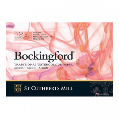 Склейка для акварели "Bockingford", белая, Satin \ Hot Pressed, 300г/м2, 18x26см, 12л
