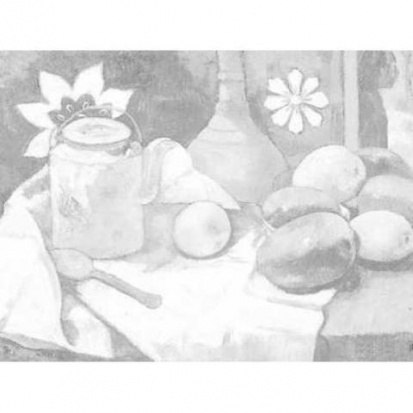 Холст на картоне с эскизом "Сонет", Натюрморт с чайником и фруктами, 30х40 см