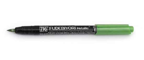 Ручка на водной основе, "Kuretake Fudebiyori" перо кисть Metallic Светло-зеленый метал. оттенок