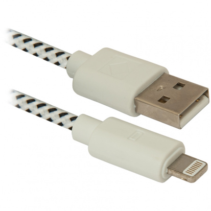 Кабель Defender ACH01-03T USB(AM) - Lightning(M), для Apple, в оплетке, 1м, белый sela25