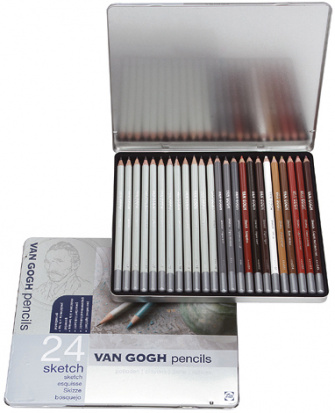 Набор карандашей Van Gogh для черчения - 12 чернографитовых разной жесткости и 12 цветных карандашей