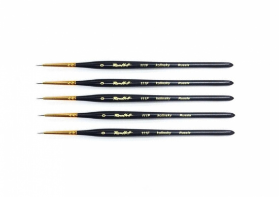 Кисть колонок круглая короткая ручка "111F " №0 для акварели, 5шт