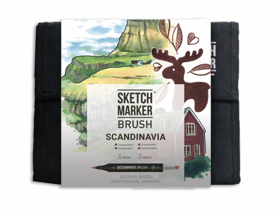 Набор маркеров Sketchmarker BRUSH Scandinavia 36шт Скандинавия + сумка органайзер