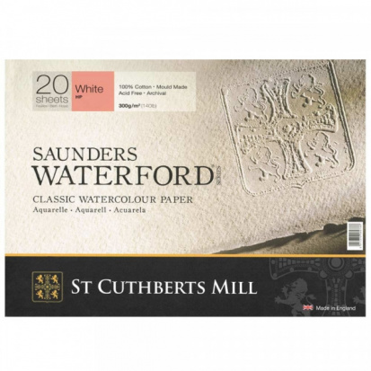 Блок для акварели "Saunders Waterford", белая, Satin \ Hot Pressed, 300г/м2, 20л, 31x41см