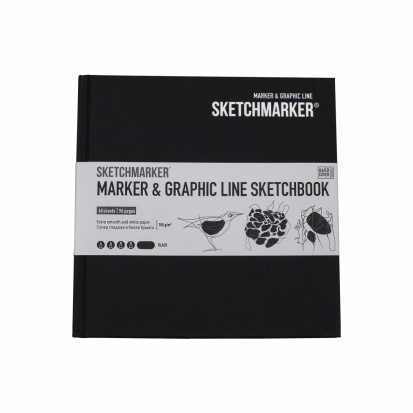 Скетчбук Sketchmarker MARKER & GRAPHIC LINE 180г/м.кв 163х163мм 48л твердая обложка цв.черный