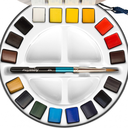 Дорожный набор акварельных красок в металле Daler Rowney "Aquafine", 18 кювет, 1 кисть, 2 палитры