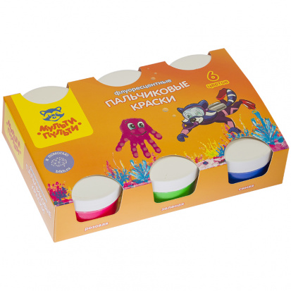 Краски пальчиковые "Морские приключения Енота", 06 цв., 360г, флуоресц., картон