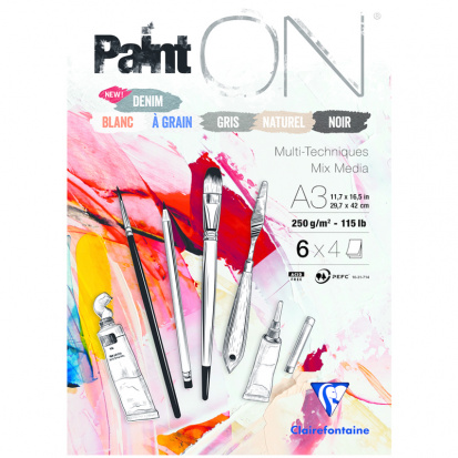 Склейка для смешанных техник "Paint'ON", 24л., A3, 250г/м2, 6 цветов