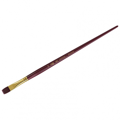 Кисть художественная "Вернисаж", синтетика бордовая, плоская, длинная ручка №14
