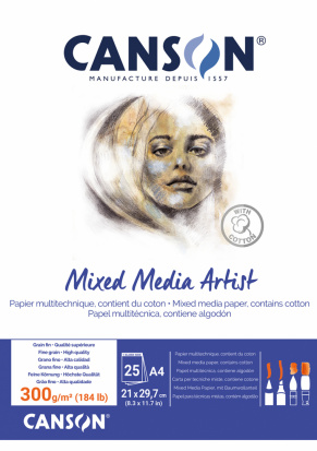 Склейка "ARTIST MIX MEDIA", А4, 25л, 300г/м2, 60% хлопка