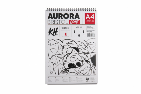 Альбом для графики на спирали Aurora Bristol А4 40 листов, 180 г/м²  гладкий, альбомная ориентация