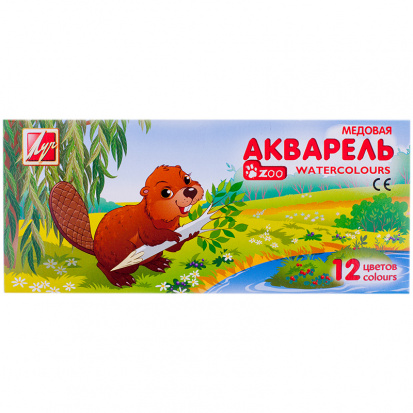 Набор акварели "Zoo", медовая, 12цв., картон