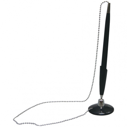 Ручка шариковая настольная синяя, 0,7мм, черный корпус, металлическая цепочка