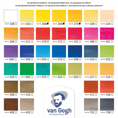 Набор акварельных красок "Van Gogh" кюветы 36цв метал короб.