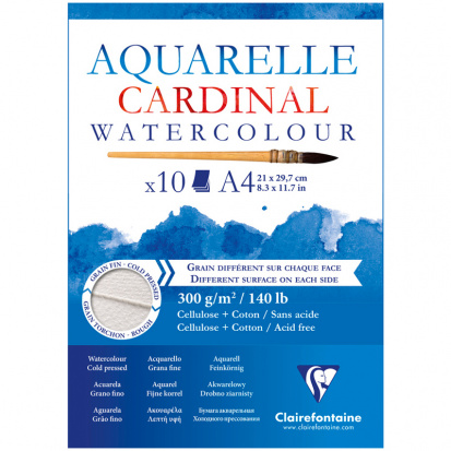 Склейка для акварели "Cardinal" 10л., A4, 300г/м2, двусторонний, Rough \ Cold Pressed