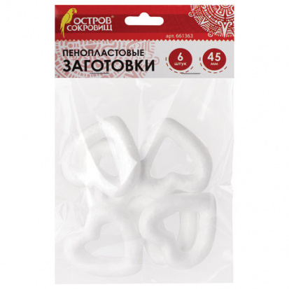 Пенопластовые заготовки для творчества "Сердечки фигурные", 6 шт, 45мм