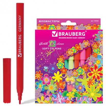 Фломастеры "Blooming flowers", 12 цветов, карт. упаковка с радужной фольгой