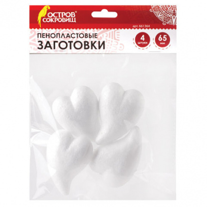 Пенопластовые заготовки для творчества "Сердечки-капли", 4 шт, 65мм