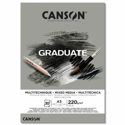 Склейка "Graduate", Mix media, по короткой, серый 30л, A3, 220г/м2, среднезернистая 