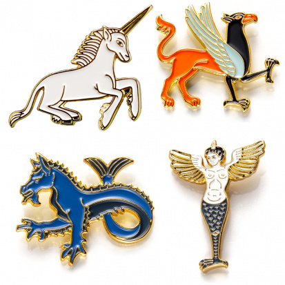 Значки эмалированные "Существа", 4шт