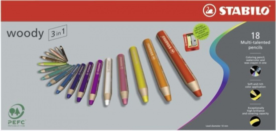 Набор супертолстых цветных карандашей "Woody 3 в 1", 18цв sela