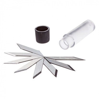 Нож-скальпель канцелярский, 24x4мм противоскользящая ручка, 8 лезвий, фиолетовый sela