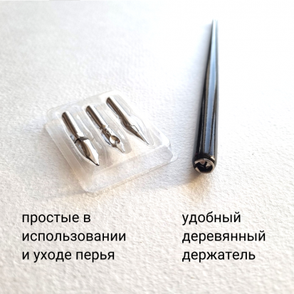 Набор для каллиграфии в блистере 4 предмета (держатель деревянный для перьев+3 пера) цвета держателя