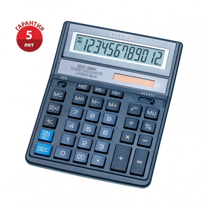 Калькулятор настольный SDC-888XBL, 12 разрядов, двойное питание, 158*203*31мм, синий
