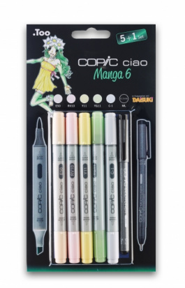 Набор спиртовых маркеров Copic "Ciao", манга 6 5цв + мультилинер 0.3мм 
