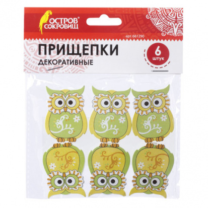 Прищепки декоративные "Совята", 6 штук, ассорти Прищепки декоративные "Совята", 6 штук, ассорти