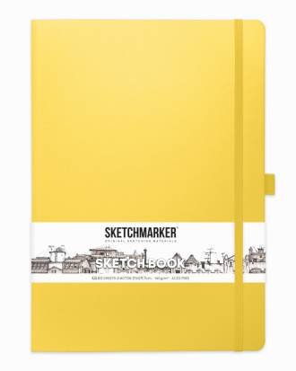 Блокнот для зарисовок Sketchmarker 140г/кв.м 21*29.7см 80л твердая обложка Лимонный