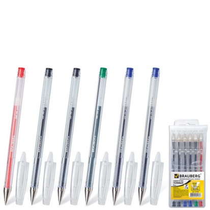 Ручки гелевые, Набор 6 шт, "Jet", узел 0,5мм, линия 0,35мм, (2 синие, 2 черные, красная, зеленая)