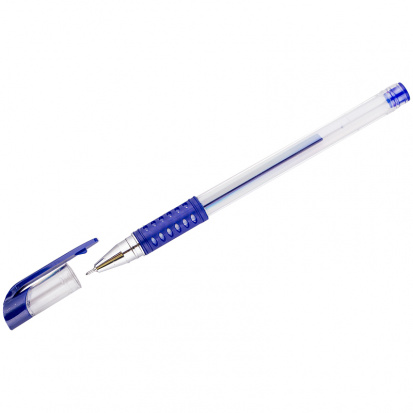 Ручка гелевая синяя, 0,5мм, грип, игольчатый стержень