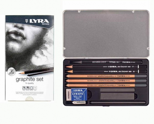 Набор чернографитовых карандашей "Graphite Set" + ластик-клячка + точилка (11 предметов) 